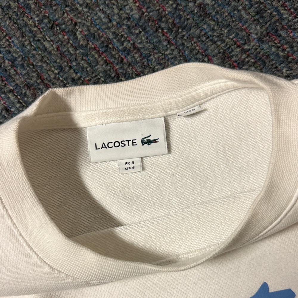 Lacoste White Crewneck Sweater with Blue Logo - Picture 3 of 3